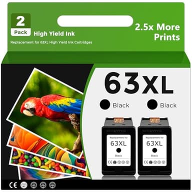 Relcolor 63XL Black Ink Cartridge Replacement for HP 63 XL 2 Pack for HP63 HP63XL for 4650 3830 5255 4520 4655 5222 5200 5258 5212 3632 5252 4652 4510 3631 3630 1112 2130 4512 2132 3634 5260 3833 4654 - Image 1