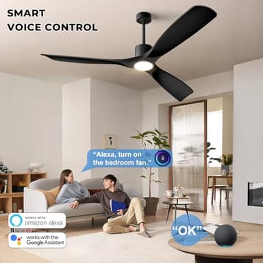 BOOSANT 60" Smart Ceiling Fan with Lights,Outdoor Ceiling Fan 3 Blade,Work with Alexa/Gg/App/Remote,3-Color Light 6-Speed Quiet Reversible DC Motor for Patio Porch Bedroom,Black - Image 3