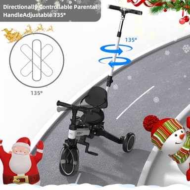 XJD Toddler Bike, 6 in 1 Folding Toddler Tricycle for 1-4 Year Old with Parental Control Handle, Balance Bike with Removable Pedal, Backrest, Adjustable Seat and Handle, First Birthday Gifts (White) - Image 8