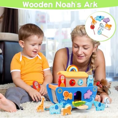 Tooysea Wooden Noah's Ark Toy with Animal Shape Sorter,Baptism Gifts for 1 2 3 4 Years Old,Montessori Toys for Toddlers,Baptism Gifts for Boys and Girls,24 Months Babies - Image 5