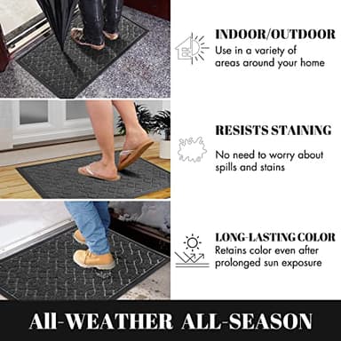 Yimobra Large Door Mat 36x24, All-Season Waterproof Doormat Outdoor Entrance, Heavy Duty Non-Slip Outside Door Mat for Garage Patio Proch Entryway Indoor, Easy Clean, Black Gray - Image 3