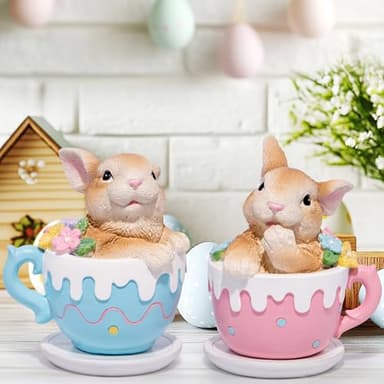 Hodao 2PCS Easter Bunny Cup Decoration Spring Rabbit Decor Figurines Tabletopper Decoration for Party Home Holiday Cute Bunny for Easter Day Gifts Home Holiday Celebrations (Brown) - Image 5