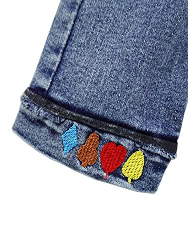KIDSCOOL SPACE Girl Jeans,Embroidered Elastic Washed Denim Pants,Blue,5-6 Years - Image 5
