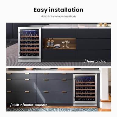 Yeego Wine Fridge Cooler - 24 Inch Wine Fridge Hold 47 Bottles, 40-65°F Wine Refrigerator Glass Door, Built in, Freestanding Under Counter Fridge for Beer Soda Drink Home Bar Office(5.12 Cu.ft) - Image 8