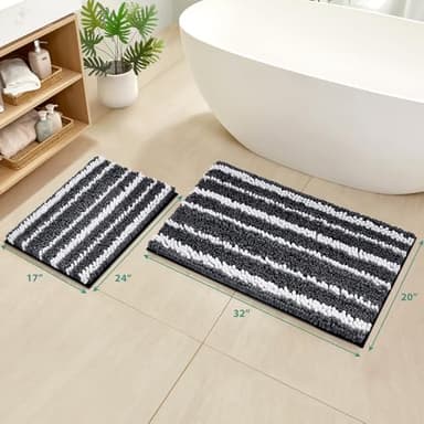 HOMEIDEAS Bathroom Rugs Sets 2 Piece, Cationic Dyed Chenille Extra Soft and Absorbent Non Slip Machine Washable Bath Mats (32"x20"+24"x17", Black) - Image 2