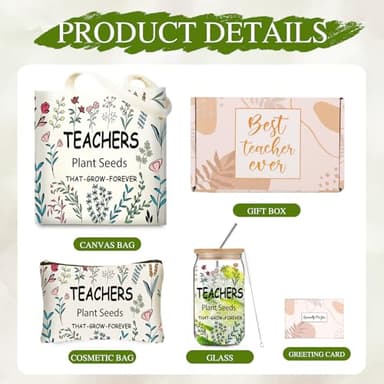 DHQH Teacher Christmas Gifts for Women, Teacher Appreciation Gifts, Funny hanksgiving Set with 16OZ Glass Cup, Tote Bag for New - Image 2