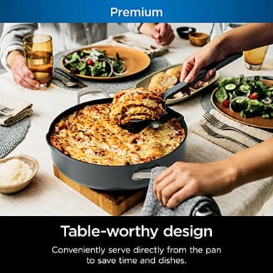 Ninja Foodi NeverStick 4 Quart Pan with Lid, Strainer, & Spatula, Oven Safe, Sea Salt Grey - Image 8