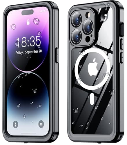 SPIDERCASE Magnetic for iPhone 14 Pro Max Case Waterproof,Built-in Screen & Camera Lens Protector[IP68 Underwater] [Military Grade Shockproof] Full Body Protection Phone Case,Black/Clear - Image 1