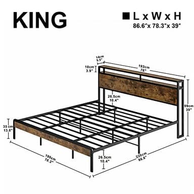 LIKIMIO King Size Bed Frame, Platform Bed with 2-Tier Storage Headboard, Solid and Stable, Noise Free, No Box Spring Needed, Easy Assembly, Vintage Brown - Image 2