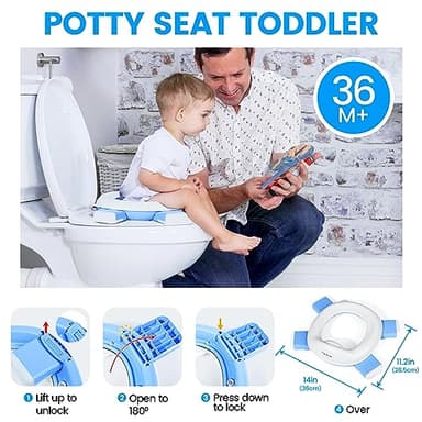 Orzbow Portable Potty Training Toilet for Boys and Girls with Storage Bag - Foldable Travel Potty Chair, Toddler Potty Seat for Indoor and Outdoor, Easy to Clean, Includes Free 40pcs Travel Bags, Blue - Image 3
