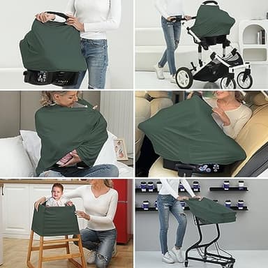 Breathable Car Seat Cover for Babies – Multi-Purpose Soft Rayon Nursing Cover for Breastfeeding, High Stretchy Infant Carseat Canopy, Stroller Cover (Smooth Rayon, Roman Green) - Image 7