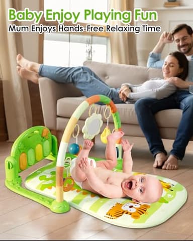 dearlomum Baby Play Mat Gym, Funny Play Piano Tummy Time Activity Mat with 5 Infant Sensory Toys, Music and Lights, Boy & Girl Gifts for Newborns 0 to 3 6 9 12 Months (Green) - Image 4