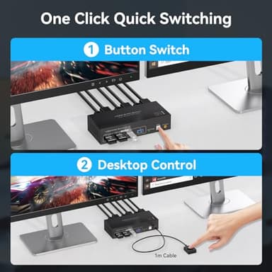 FQuanmap HDMI KVM Switch 2 Monitors 2 Computers 4K60Hz Dual Monitor KVM Switches for Dual PC or Laptops Share 1 Set of Keyboard Mouse Printer Wired Controller and 12V 1A DC Adapter Included - Image 5