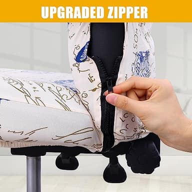 Smiry Stretch Printed Office Computer Chair Covers, Universal Desk Rotating Chair Slipcovers Removable Washable, Soft Fit Anti-Dust Spandex Protector Cover with Zipper, White - Image 4