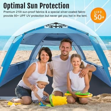 WhiteFang Deluxe Pop Up Beach Tent Sun Shade Shelter for 3-4/5-6 Person, UV Protection, Extendable Floor with 3 Ventilating Windows Plus Carrying Bag, Stakes, and Guy Lines - Image 5