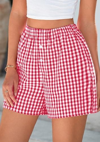 PRETTYGARDEN Womens Shorts Boxers 2025 Summer Gingham Pajama Lounge Sleep Y2K Plaid Pj Shorts Beach Bottoms(Red,Large) - Image 6