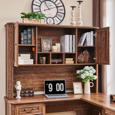 T4TREAM 59" Executive L Shaped Desk with Hutch,Victorian Wood Computer Desk, Featuring Charging Station,File Drawer, Storage Cabinet,for Home Office Work and Study (Reclaimed Barnwood) - Image 4