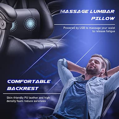 Homall Gaming Chair, Computer Chair with Footrest and Massage Lumbar Support, Ergonomic High Back Video Game Chair with Swivel Seat and Headrest (Dark Black) - Image 5