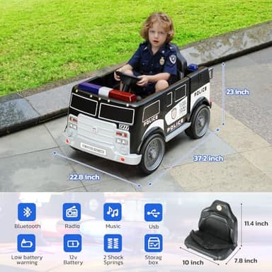 ELEMARA 12V Ride on Police Car, Electric Ride on Cop Cars for Kids,Battery Powered Ride on Truck, Ride On Toy w/Parent Remote Control,Siren-Call,walkie-talkies, Flashing Lights,Bluetooth,Music,Black - Image 6