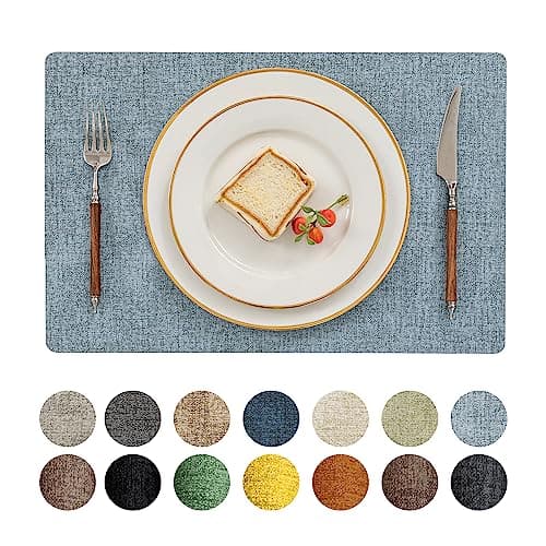 Romanstile Vinyl Placemats Set of 4-12 X 18 Inch - Heat Resistant Place Mats 100% Waterproof Oilproof Wipeable Reversible Faux Leather Table Mats for Kitchen/Dining/Party/Outdoor, Sky Blue - Image 1