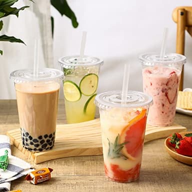 AOZITA 120 Sets - 16 oz Clear Plastic Cups with Lids, Disposable Cups With Straw Slot Lids for Cold Drinks, Milkshake, Smoothie, Iced Coffee and TO-GO Drinkings - Image 5