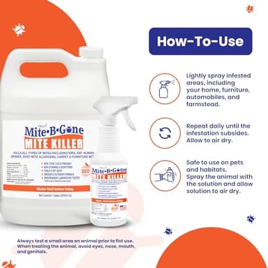Mite Killer Spray by Mite-B-Gone — Kills Human Mites, Bird, Dust, Spider, Rat, Turkey, Carpet Mites. Treatment for Homes, Furniture, Bedding, Auto & Animals | Non-Toxic | Kid & Pet Safe | 16oz Spray - Image 5