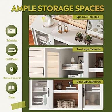 WLIVE Retro TV Stand for 65 inch TV, TV Console Cabinet with Storage, Open Shelves Entertainment Center for Living Room and Bedroom, White - Image 4