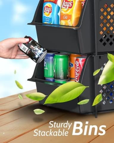 TidyFriend Stackable Storage Bins for Pantry Organizers and Storage 4 Pack, Pantry Storage for Food, Kitchen and Home Organization (Black - Image 8