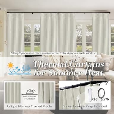 SHINELAND 102 Inch Long Curtains,Blackout Linen Pinch Pleated Ivory Cream Black Out Thermal Drapes for Living Room - Image 3