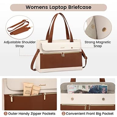 LOVEVOOK Laptop Tote for Women - 15.6 Inch Professional Leather Computer Briefcase with Waterproof Handbag Shoulder Bag Large Capacity Business Teacher Office Crossbody Purse - Image 5