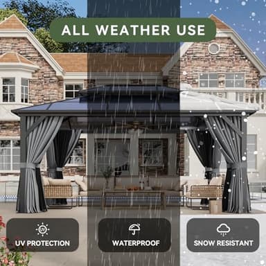 Aoxun 12'x16' Hardtop Gazebo, Aluminum Frame Permanent Pavilion with Curtains and Netting, Outdoor Polycarbonate Double Roof Canopy, Designed for Garden, Lawns, Patio - Image 7