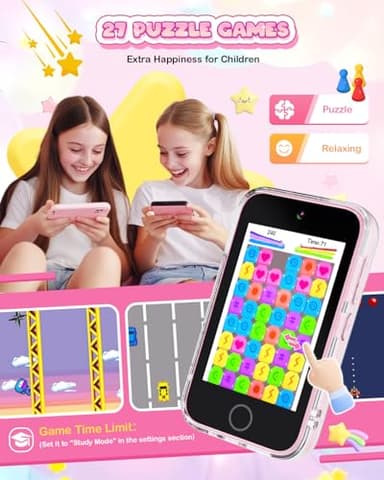 Kids Smart Phone for Girls, 3.5'' Touchscreen Kid Phones Toys for Girls 3 4 5 6 7 8 Years Old, Christmas Birthday Gift for Ages 3-8, Toddler Phone with Dual Camera, Music Player, Game, Habit Tracker - Image 5