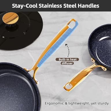 Nuwave Lux LE 13-Pc Cookware Set with Elegant Gold Handle, Diamond Infused Ceramic Non-Stick, PFAS Free, Premium Metal Lids, Ergonomic Stay-Cool Handles, Induction Ready & Compatible w/All Cooktops - Image 7