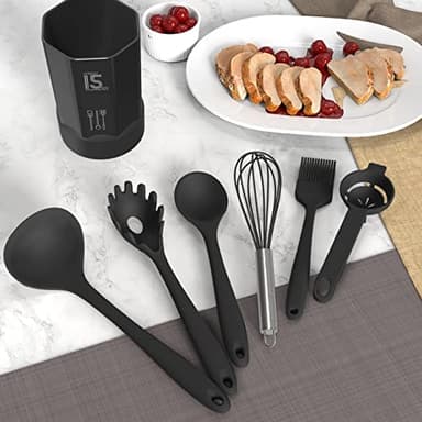 Silicone Cooking Utensils Set - 446°F Heat Resistant Kitchen Utensils,Turner Tongs,Spatula,Spoon,Brush,Whisk,Kitchen Utensil Gadgets Tools Set for Nonstick Cookware,Dishwasher Safe (BPA Free) - Image 8