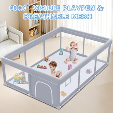 XVISHX Baby Playpen 74 x 50 Inch Play Pen Playards, Playpen for Babies and Toddlers, Baby Playard for Indoor & Outdoor Active Center Game Fence, with Skin-Friendly Fabric and Soft Breathable Mesh Grey - Image 6