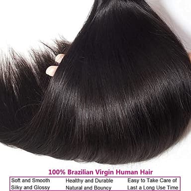 Straight Bundles Human Hair 16 16 16 Inch Brazilian Straight Hair Bundles 100% Unprocessed Virgin Hair Weave Bundle Human Hair Extensions for Women Trippy Hair Bundle Natural Color - Image 4