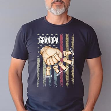Personalized Best Dad Ever T-Shirt with Kids Name, Custom Dad Grandpa American Flag Shirt, Fist Bump Dad Shirt, Fathers Day T-Shirt, Gift for Husband, Dad Grandpa Gift from Kids - Image 2
