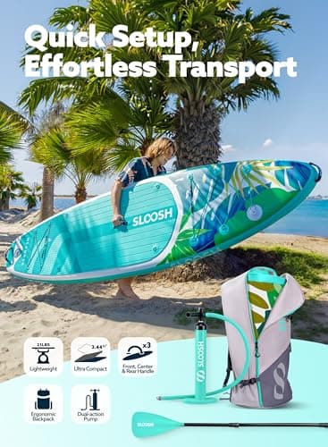 SLOOSH Inflatable Stand Up Paddle Board, 10'6" Inflatable Paddle Boards with Premium Accessories, Non-Slip EVA Deck, Ultra-Light Carry Bag, Meander SUP for Youth & Adults, Tropical Emerald - Image 4