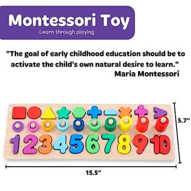 GeroCrew Wooden Montessori Toys for Kids Toddler Number Puzzles Sorter Counting Shape Stacker Stacking Game Preschool Toys for Boy Girl Learning Education Math Blocks Year Old Girl Gifts (Rainbow) - Image 6