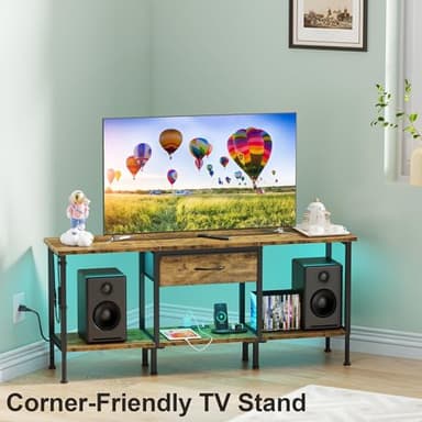 GYIIYUO LED TV Stand with Power Outlet and Fabric Drawer for 55 50 45 Inches TV - Entertainment Center and Industrial TV Console Table for Living Room, Bedroom- 47" Rustic Brown - Image 7