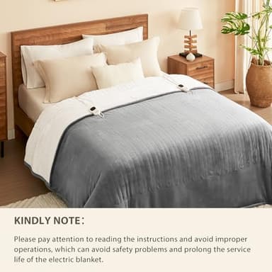 Homemate Electric Heated Blanket Twin - 62"x84" Heating Bed Blankets Throw with 10 Heating Levels 8 Hours Auto Off Fast Heating Over-Heated Protection Ultra Soft Warm Flannel ETL Certified Grey - Image 9