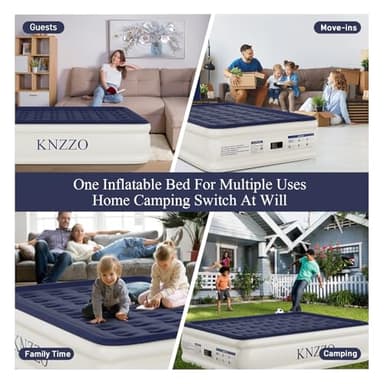 KNZZO Air Mattress Queen with Built-in Pump, Blow Up Mattress with Soft Flocked Top, Leakproof Inflatable Mattress, Foldable Waterproof Air Bed for Home, Guests, Camping, with Storage Bag - Image 6