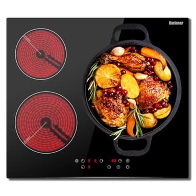 Karinear 3 Burners Electric Cooktop 24 Inch Electric Stove Top, Built-in Ceramic Cooktop with Expandable Burner, Timer, Child Safety Lock, 5700W 240V HardWire(NO PLUG) - Image 1