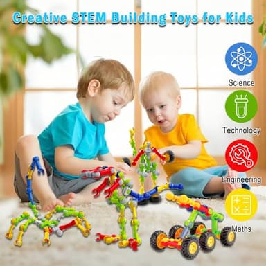 Huaker Stem Building Toys for 3 4 5 6 7 8 Year Old Boys Girls Kids,125 Pieces Building Blocks Educational Learning Toys with Large Storage Box,Ideal Christmas Birthday Gifts - Image 2