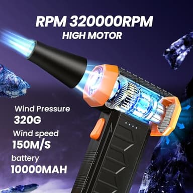 Electric Air Duster, 32,0000 RPM Compressed Air Duster & Blower, 7600mAh Rechargeable, 3-Speed LED Keyboard Cleaner for PC/Computer/Car, No Canned Air - Turbo Fan, Battery Powered - Image 2