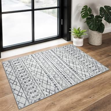 KUTA Washable Non-Slip Rugs for Entryway 2x3, Grey Moroccan Boho Small Area Rug, Ultra Soft Vintage Geometric Low-Pile Indoor Door Mat Floor Carpet for Indoor, Entrance, Kitchen, Bathroom, Bedroom - Image 3