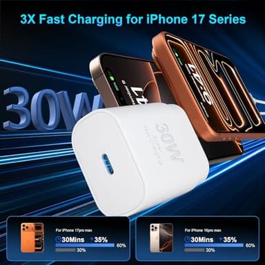 iPhone 17 16 15 Pro Max Charger 30W Type C Chargers USB C Fast Charger Block iPhone 17 Chargers Fast Charging with 10FT C Charging Cable for iPhone 17/17 Pro Max/16/16 Pro Max/15/15 Pro/iPad/Samsung - Image 2
