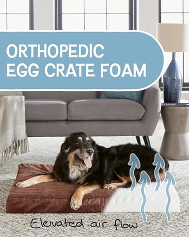 OhGeni 41 Inch Orthopedic Waterproof & Machine Washable Dog Bed for Large Pets, 20D Egg Crate Foam Stable Support, Non-Slip Bottom and Removable Cover, Tear-Resistant Invisible Durable Zipper(Brown) - Image 3