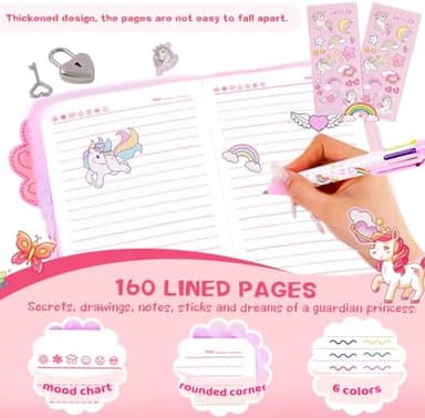 Axolotl Diary for Girls with lock and keys, Kids Journal School Travel Notebook Gift Set for Writing and Drawing,Multicolored Pen, Stickers, Birthday Gift for Girls ages 6-8 - Image 7