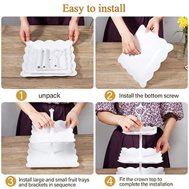10 Pcs Cake Stand White Plastic Dessert Table Display Set 4 Pcs 3 Tired Cupcake Stand Cookie Tray Rack Serving Tray Cake Display Tower and 6 Pcs Dessert Trays for Wedding Baby Shower Tea Party (White) - Image 5